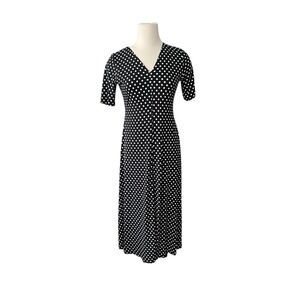Chaus New York Polka Dot Maxi Dress Shirt Sleeve Size SP Feminine Casual Modest